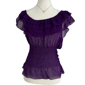 She’s Cool Vintage Purple Ruffled Conching Full Length Blouse Size Small